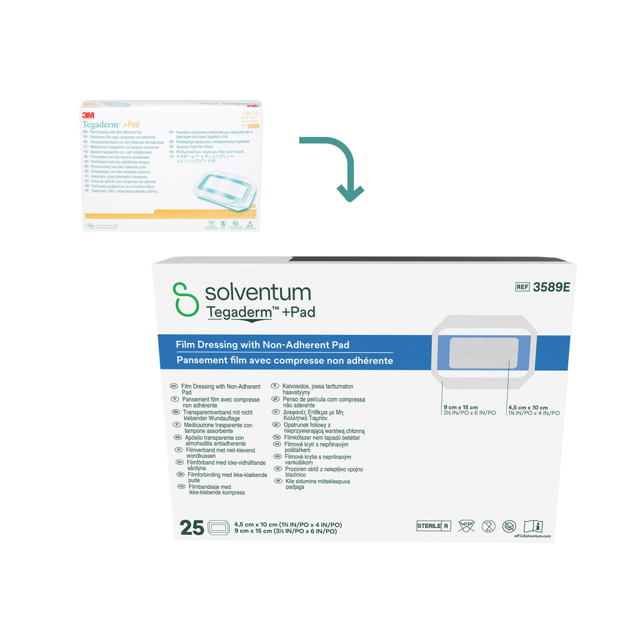 3M™ Tegaderm™ +Pad Film Dressing with Non-Adherent Pad, 3591, 3-1/2 inx;10 in (9 cm x 25 cm), 25/Carton, 4 Cartons/case