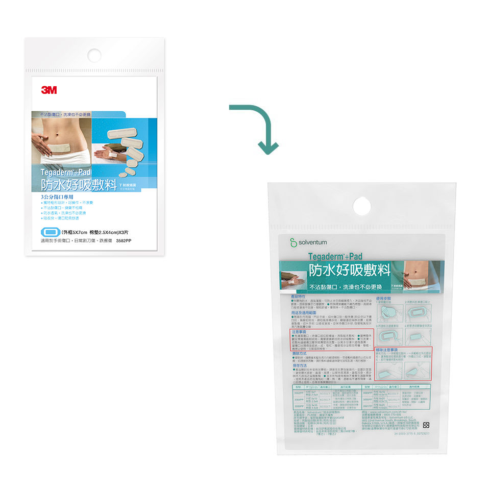 Transition to Solventum™ Tegaderm™+Pad Film Dressing with Non-adherent Pad, 100 PAC/CS - Front, Center, In Packaging (1C1)
