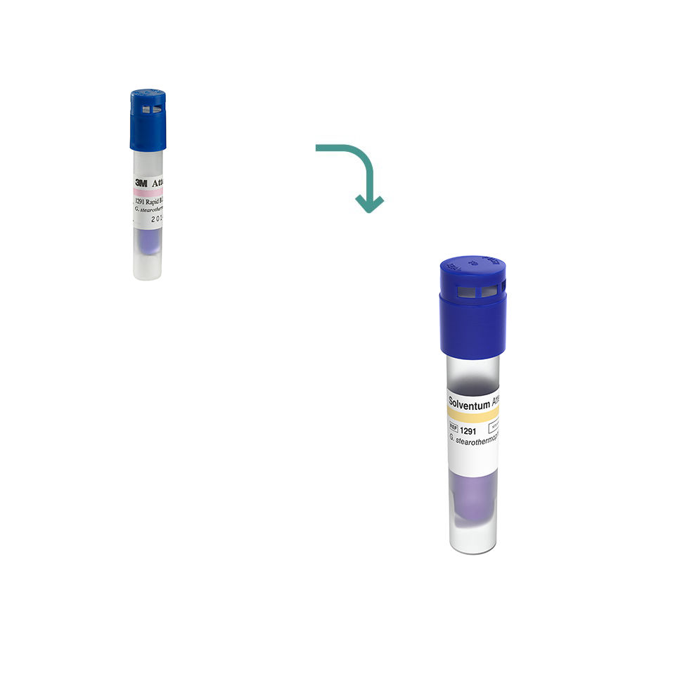 Transition to Solventum™ Attest™ Rapid Steam Biological Indicator, 1291, Blue Cap, 1 hr, 50/CAR, 4 CAR/CS, 200/CS - Front, Center, Out of Packaging (1C0)