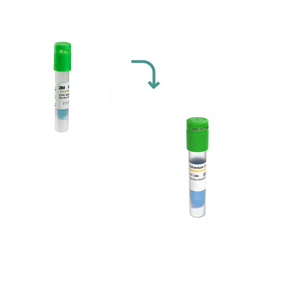 Transition to Solventum™ Attest™ Rapid Ethylene Oxide Biological Indicator, 1294, Green Cap, 4 hr, 50/CAR, 4 CAR/CS, 200/CS - Front, Center, Out of Packaging (1C0)