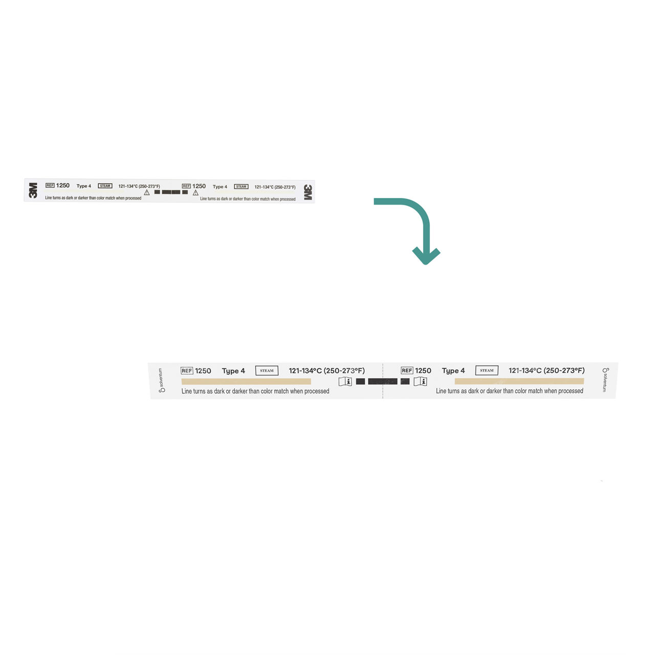 Transition to Solventum™ Steam Chemical Indicator Strip, 1250, Type 4, 5/8 in x 8 in (1.5 cm x 20 cm), 240/CAR, 8 CAR/CS, 1920/CS - Front, Center, In Packaging (1C1)