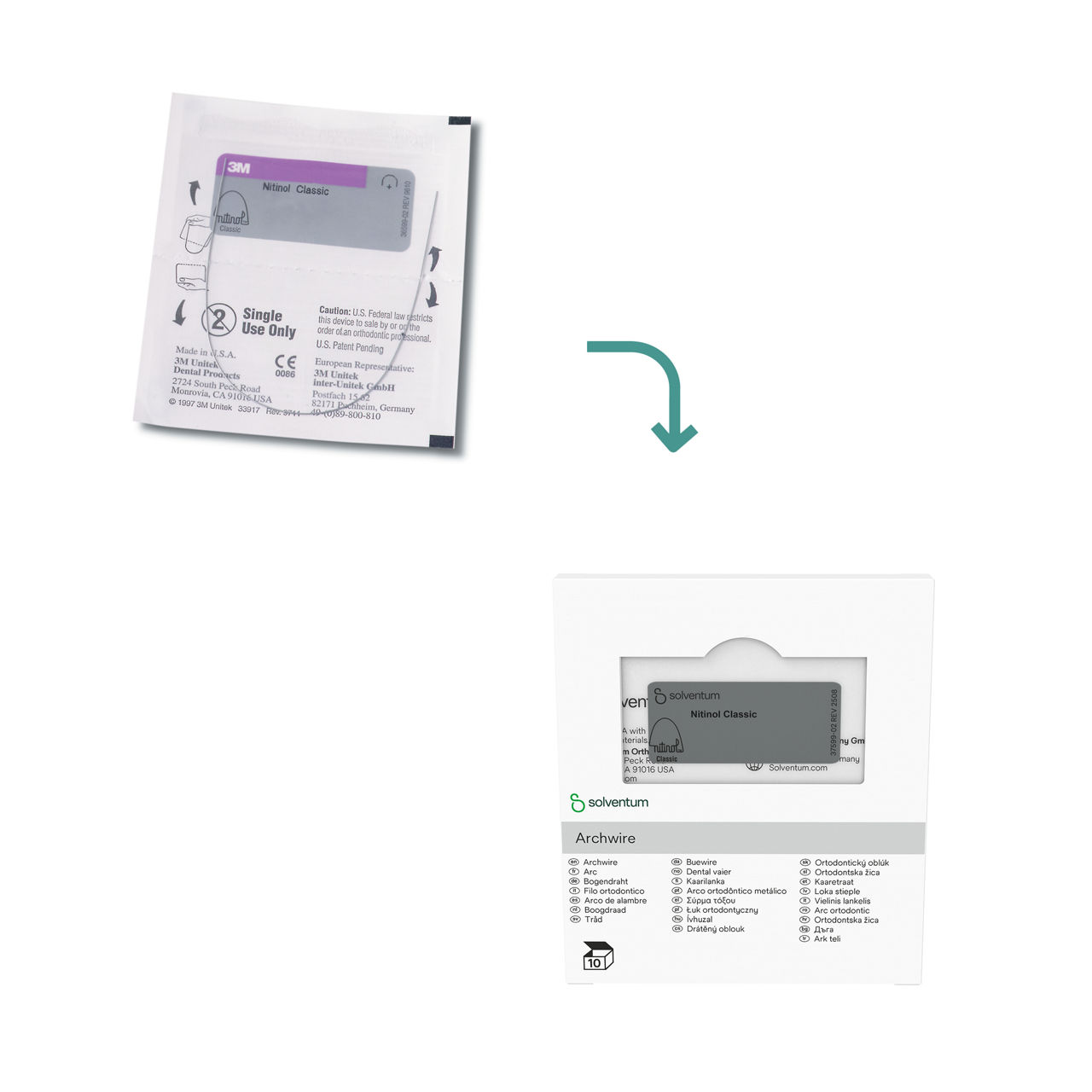 Transtion to Solventum™ Nitinol Classic Archwire, 10/PAC - Front, Center, In Packaging (1C1)