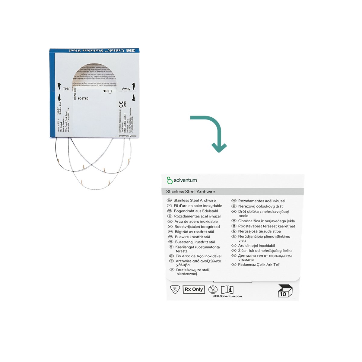 3M Unitek Permachrome Posted Stainless Steel Archwire