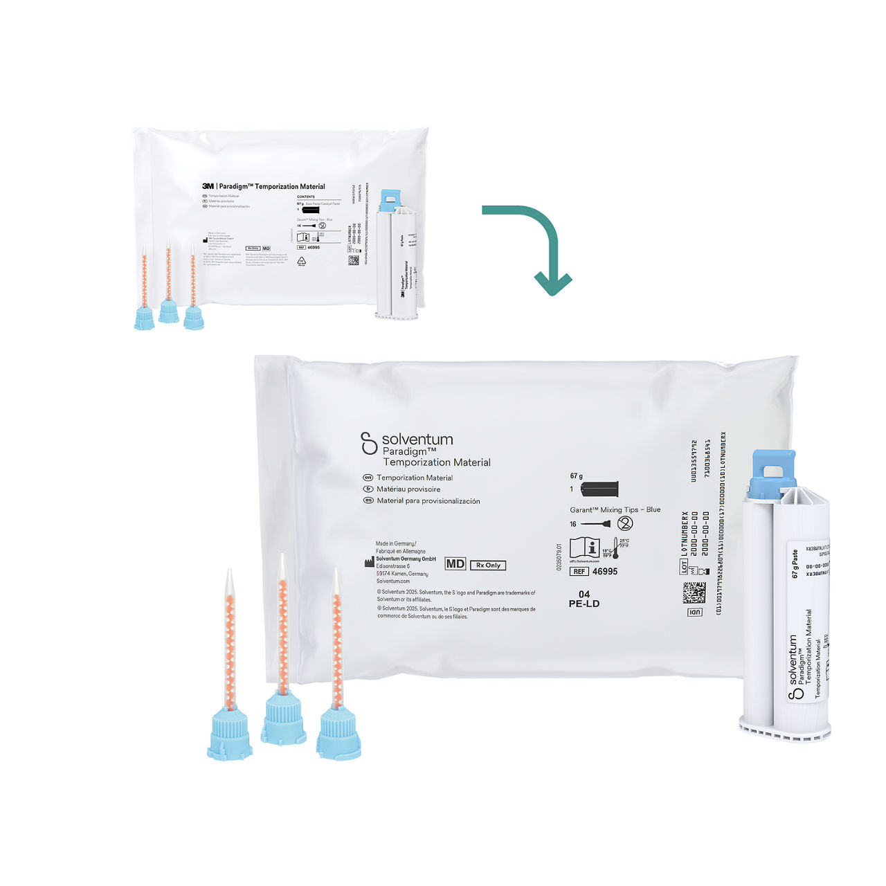 Transition to Solventum™ Paradigm™ Temporization Material - Front, Center, In and Out of Packaging (1C10)