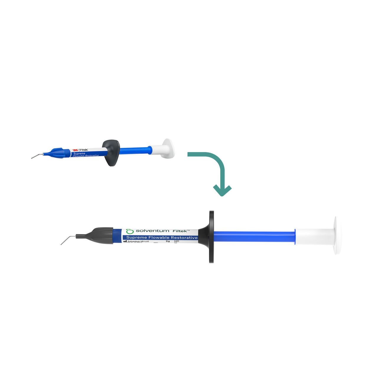 Transition to Solventum™ Filtek™ Supreme Flowable Restorative, Syringe - Front, Center, Out of Packaging (1C0)