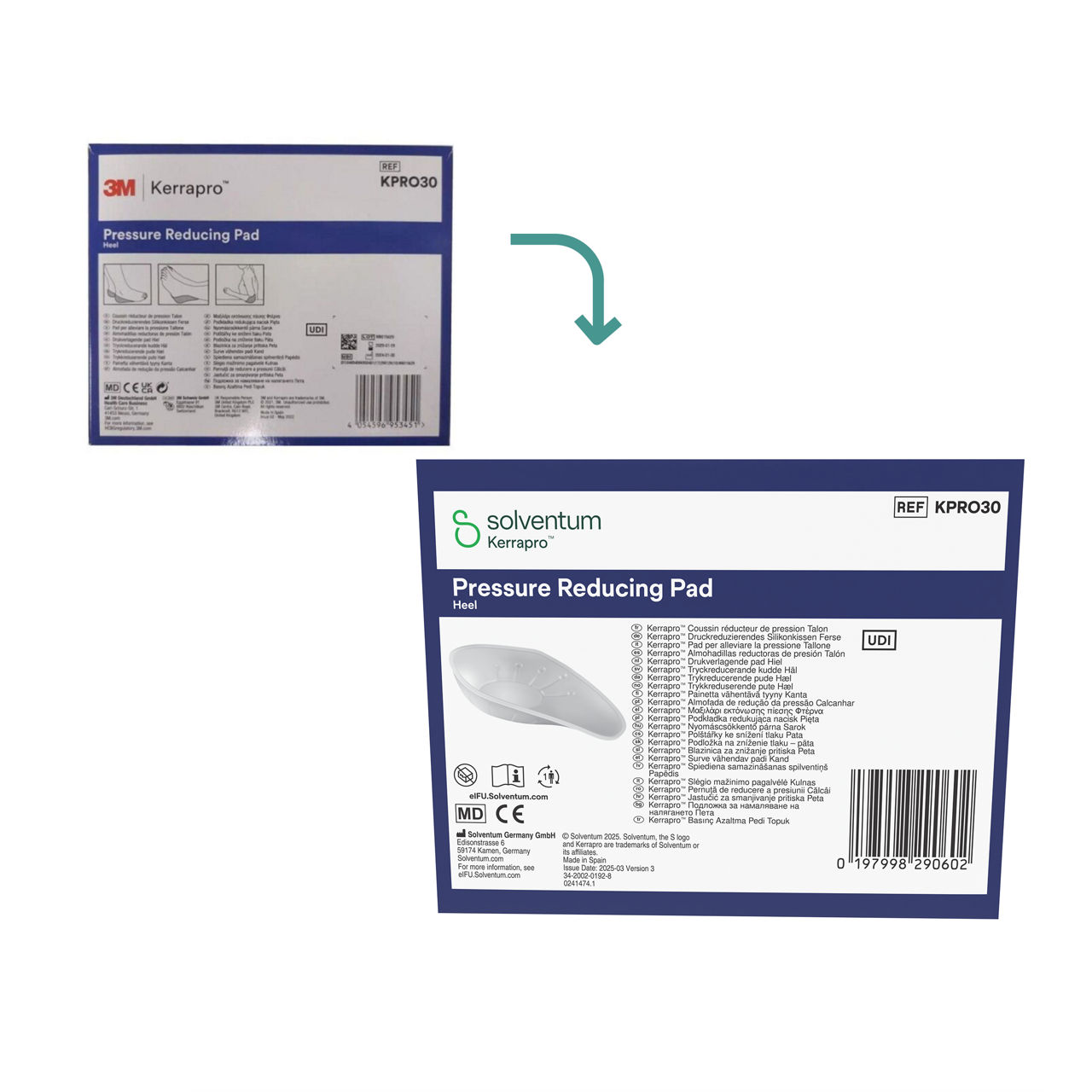 Transition to Solventum™ Kerrapro™ Pressure Reducing Pad - Front, Center, In Packaging (1C1)