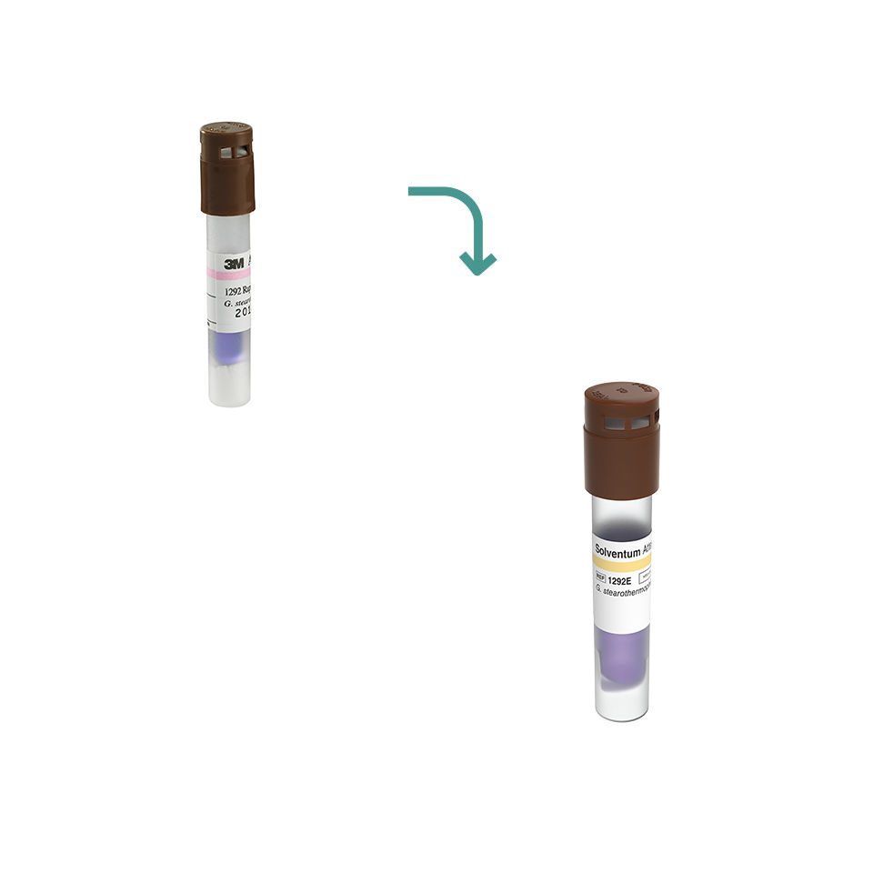 Transition to Solventum™ Attest™ Rapid Steam Biological Indicator, 1292E, Brown Cap, 3 hr, 50/PAC, 4 PAC/CS, 200/CS - Front, Center, Out of Packaging (1C0)