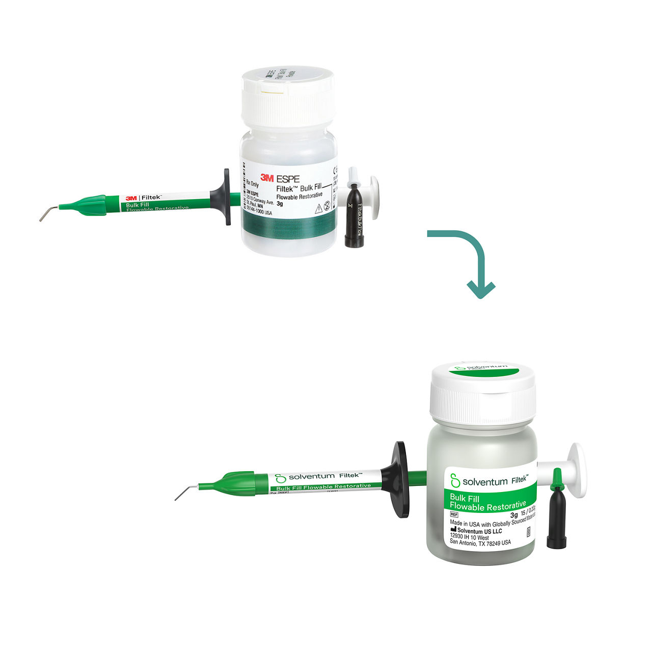 Transition to Solventum™ Filtek™ Bulk Fill Flowable Restorative - Front, Center, Out of Packaging (1C0)