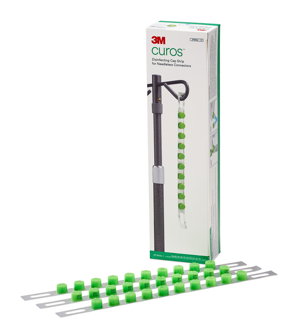3M™ Curos™ Desinfektionskappe f. nadelfreie Konnektionssysteme,CFF10-250R, Streifen à 10, grün, 2500 Kappen, 10/KAR à 25 Streifen