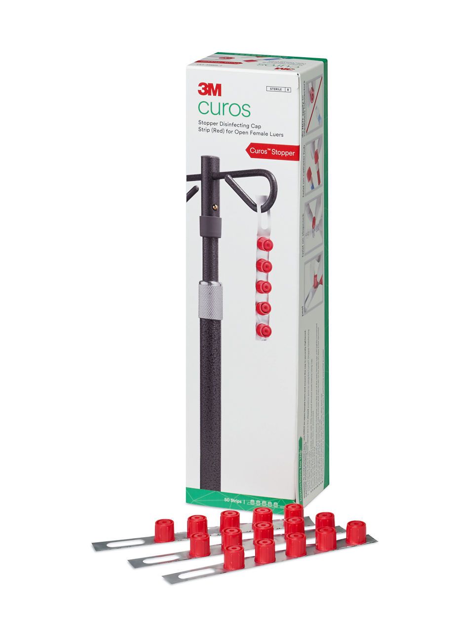 3M™ Curos™ Stopper Desinfectiedop voor open vrouwelijke Luer-lock poorten, CSA5-250R, strips van 5, 50 strips/doos, 8 dozen/overdoos