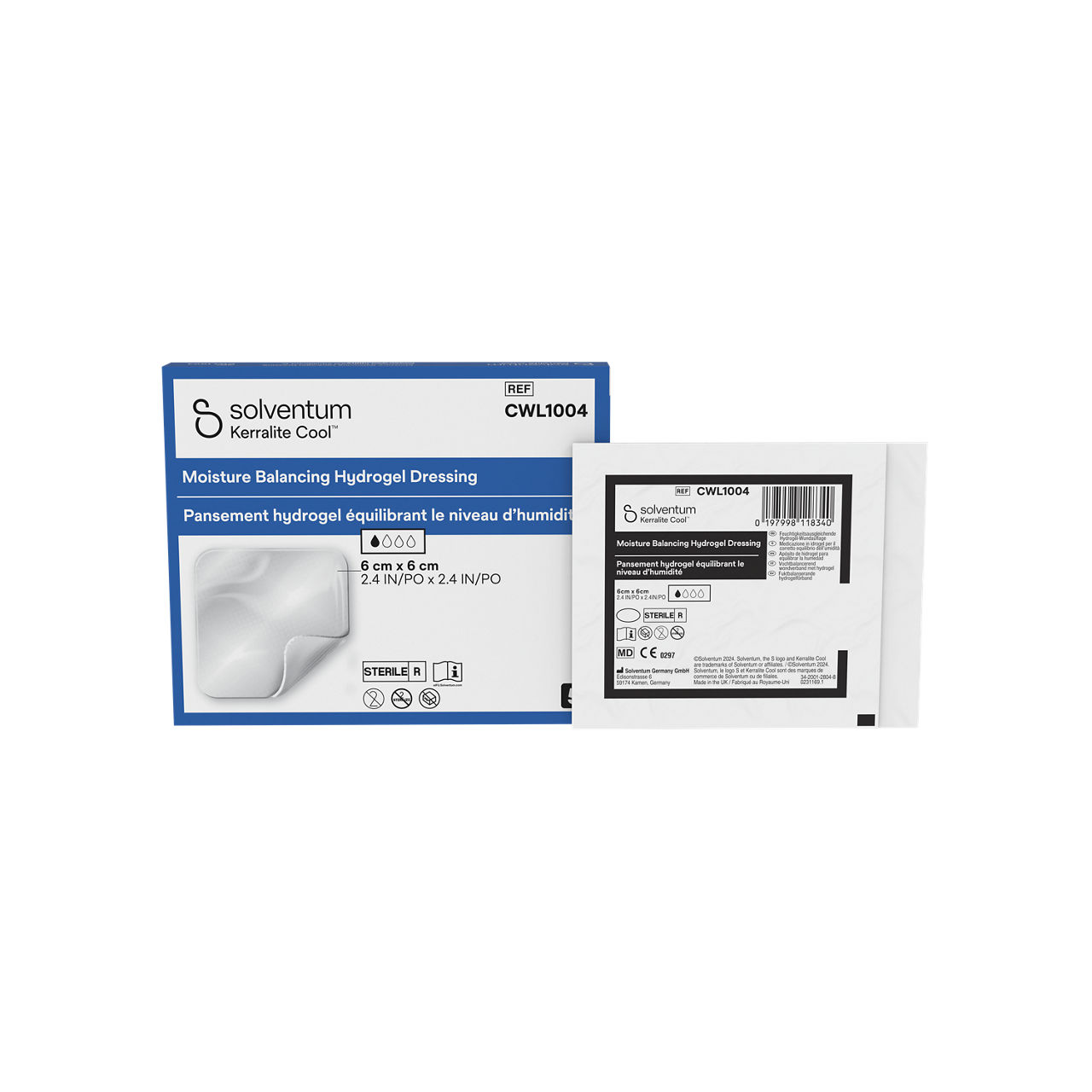 Solventum™ Kerralite Cool™ Moisture-balancing Hydrogel Dressing, CWL1004, 2 in x 2 in (5 cm x 5 cm), 5/CAR, 114 CAR/CS