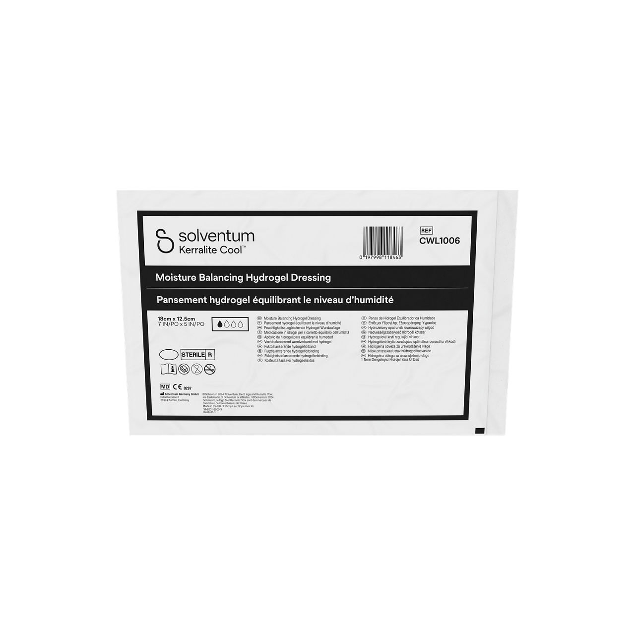 Solventum™ Kerralite Cool™ Moisture Balancing Hydrogel Dressing, CWL1006, 5 in x 7 in, 5/CAR, 40 CAR/CS- Front, Center, Out of Packaging (1C0)
