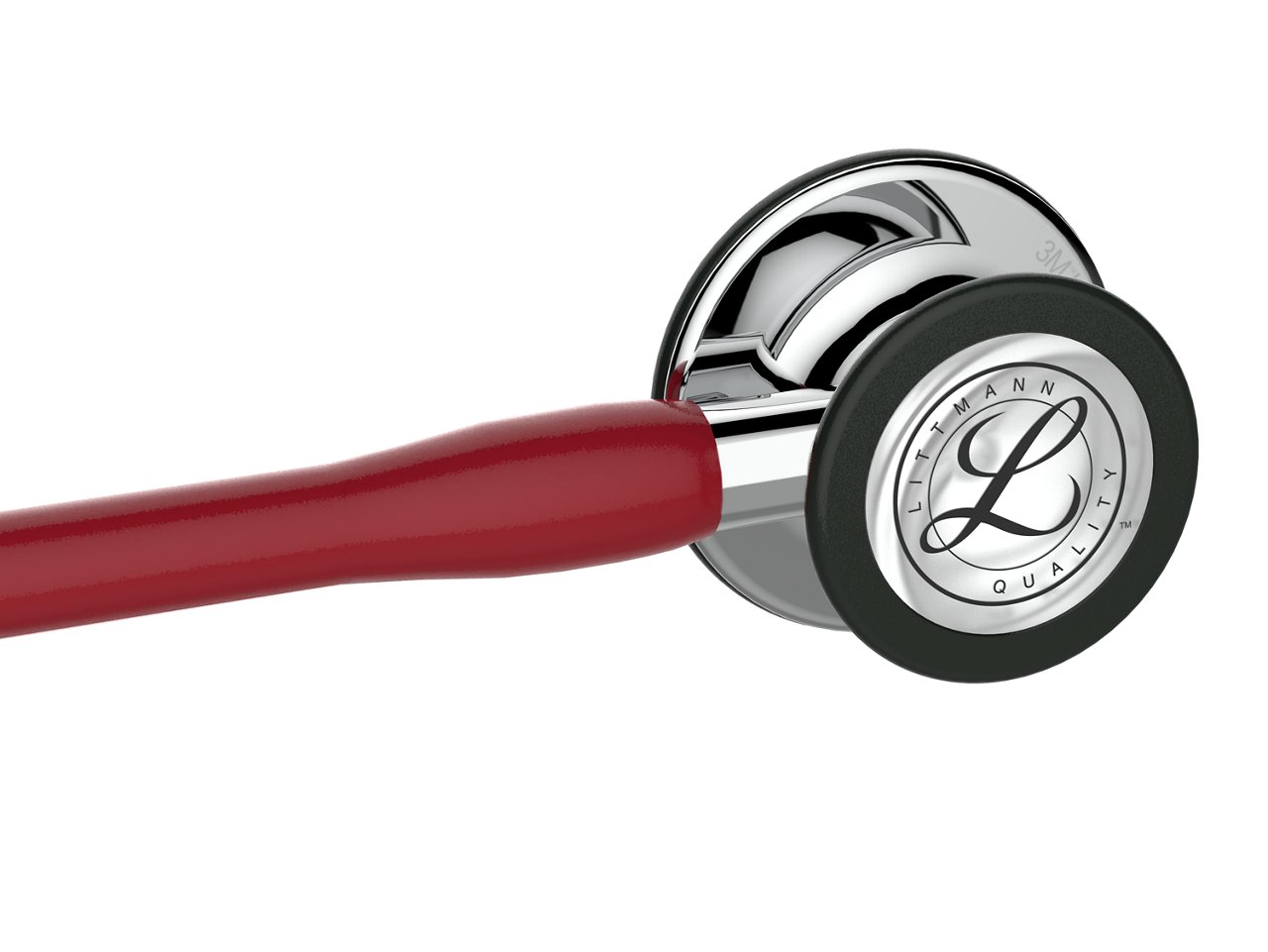 3M™ Littmann® Cardiology IV™ 心脏科第四代听诊器，镜面胸件和把立，酒红色管，不锈钢耳机，27 英寸，6170，斜视图