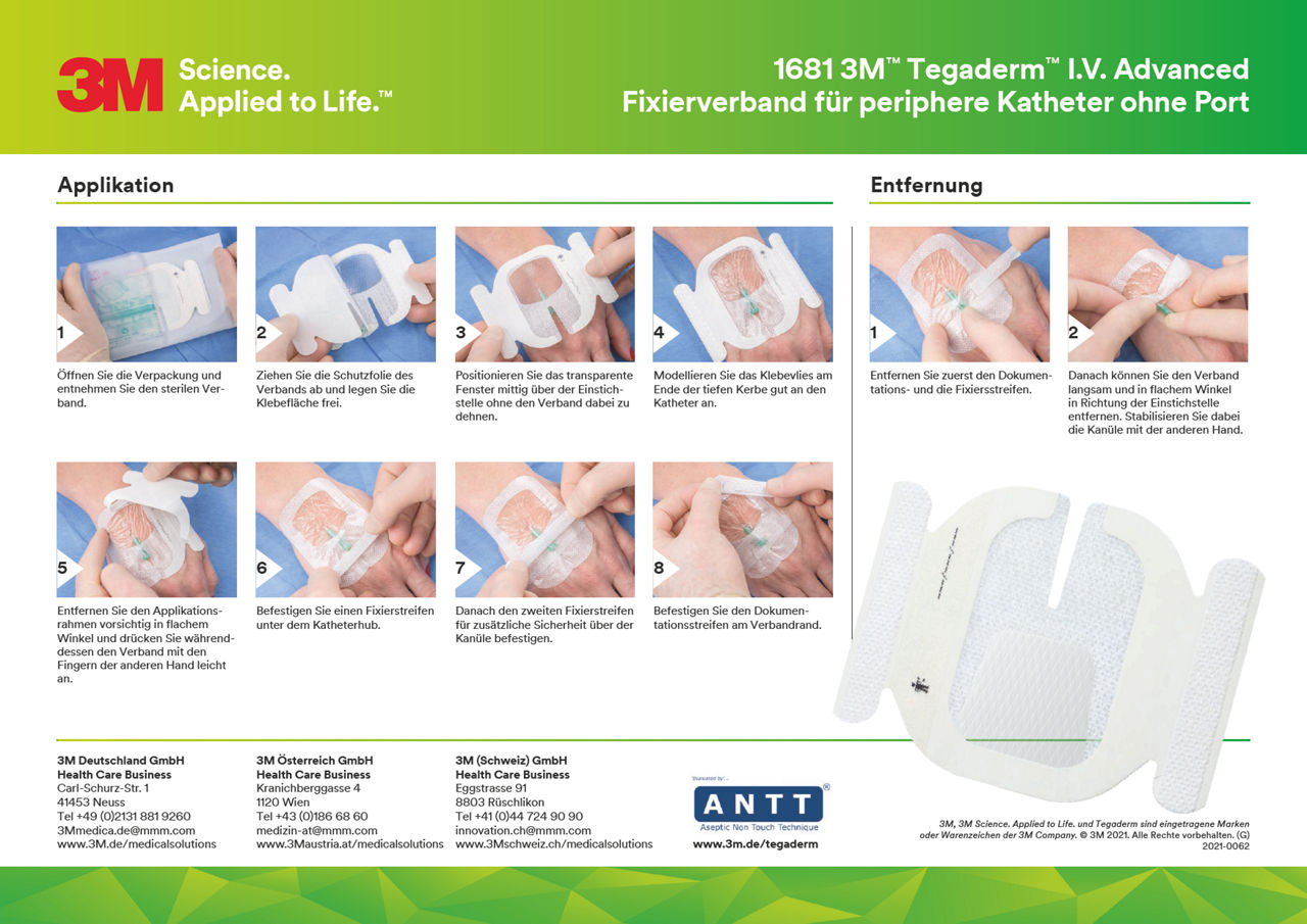 3M™ Tegaderm™ I.V. Advanced 1681 ohne Port Applikationsanleitung DACH-de