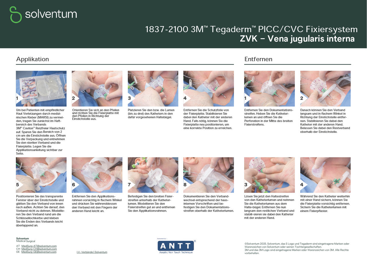 Tegaderm™ PICC/CVC Fixiersystem 1837-2100 Applikationsanleitung DACH-de