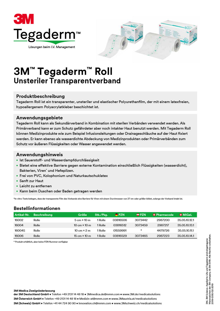 3M™ Tegaderm™ Roll Unsteriler Transparentverband Produktbeschreibung