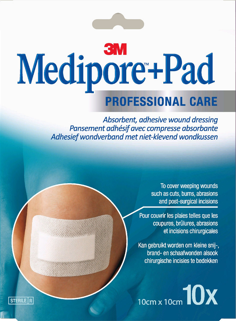 3M™ Medipore™+Pad Adhesive Wound Dressing, 3566P-10, 10 x 10cm 10dressings/carton 12 cartons/case