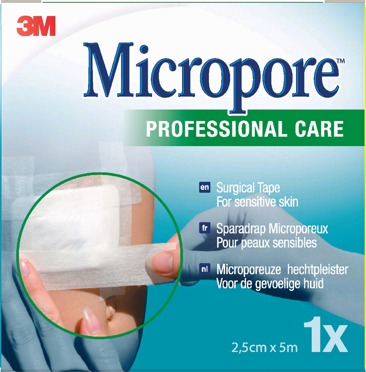 3M™ Micropore™ Chirurgische Hechtpleister, 1530P-1S, 2.5 cm x 5 m, 12 stuks/doos