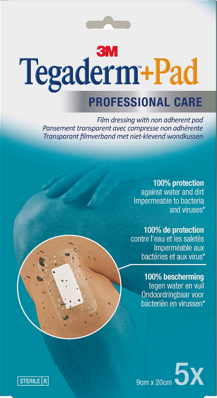 Pansement Adhésif Stérile Avec Compresse 3M™ Tegaderm™+PAD, 5387995,Transparent, 9 cm x 20 cm