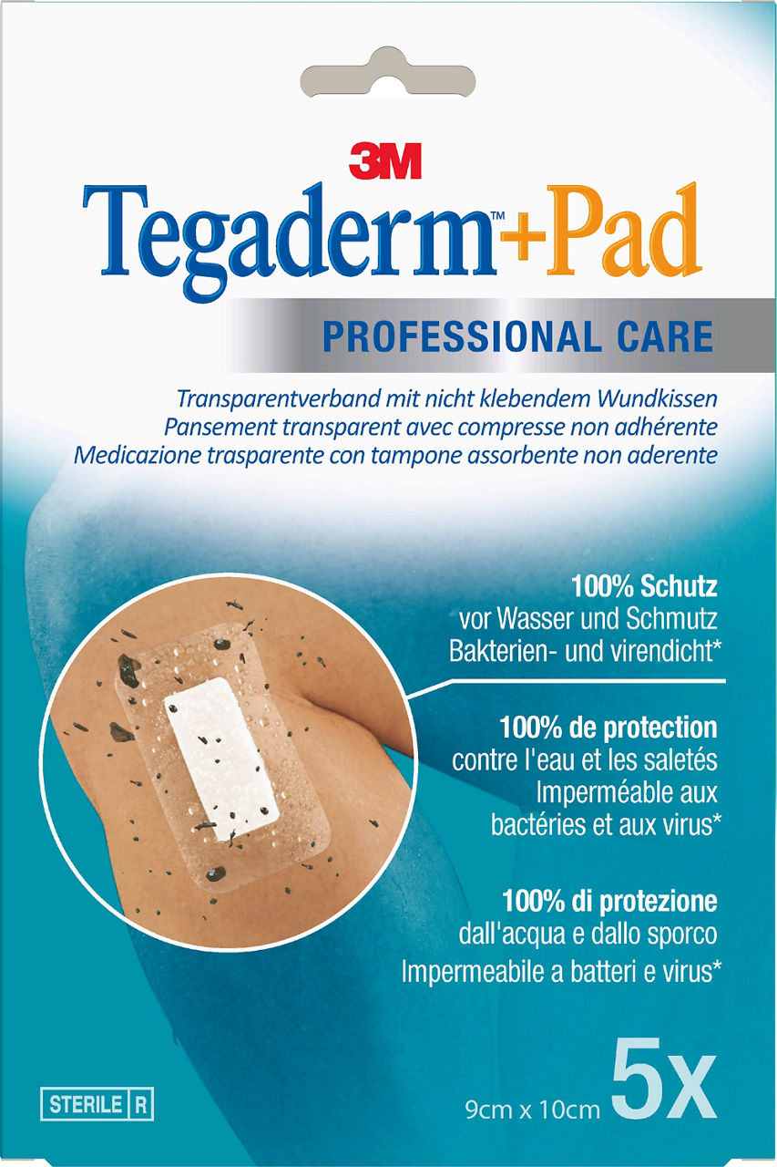 3M™ Tegaderm™ + Pad Transparentverband mit Wundauflage, Praxispackung, 3586NP,  9 cm x 10 cm, 5 Stück/Packung