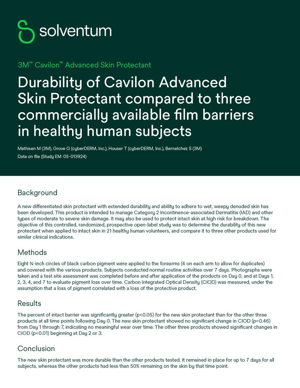 Cavilon™ Advanced Skin Protectant Evidence Supplement