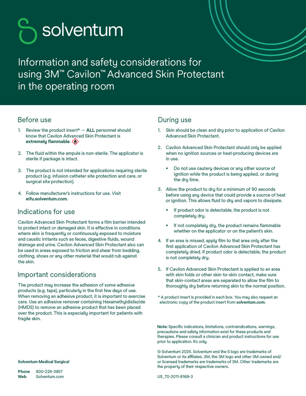Cavilon™ Advanced Skin Protectant Safety Considerations in the OR, LR Print