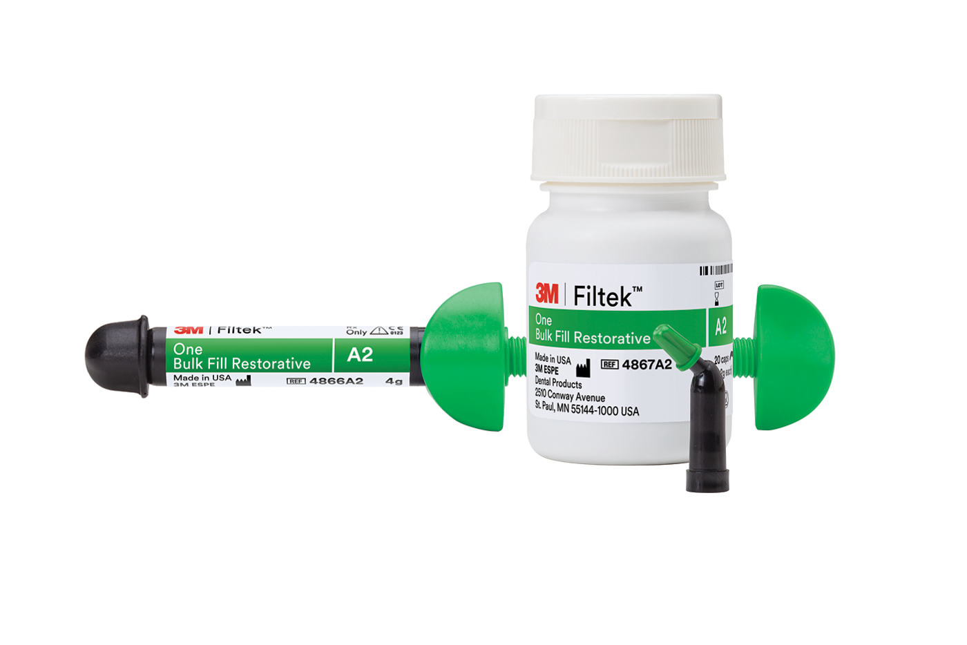 3M Filtek One Bulk Fill Restorative syringes, capsules and bottles