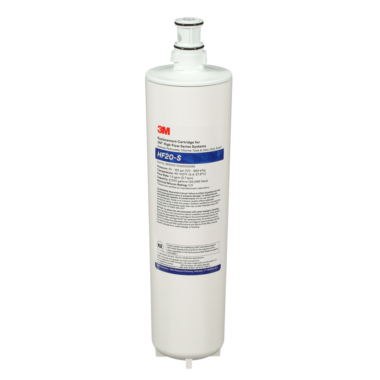 3M™ High Flow Series Filter Cartridge, HF20-S, 5615103, 0.5 um NOM, 1.5 gpm, 9000 gal, 6/Case