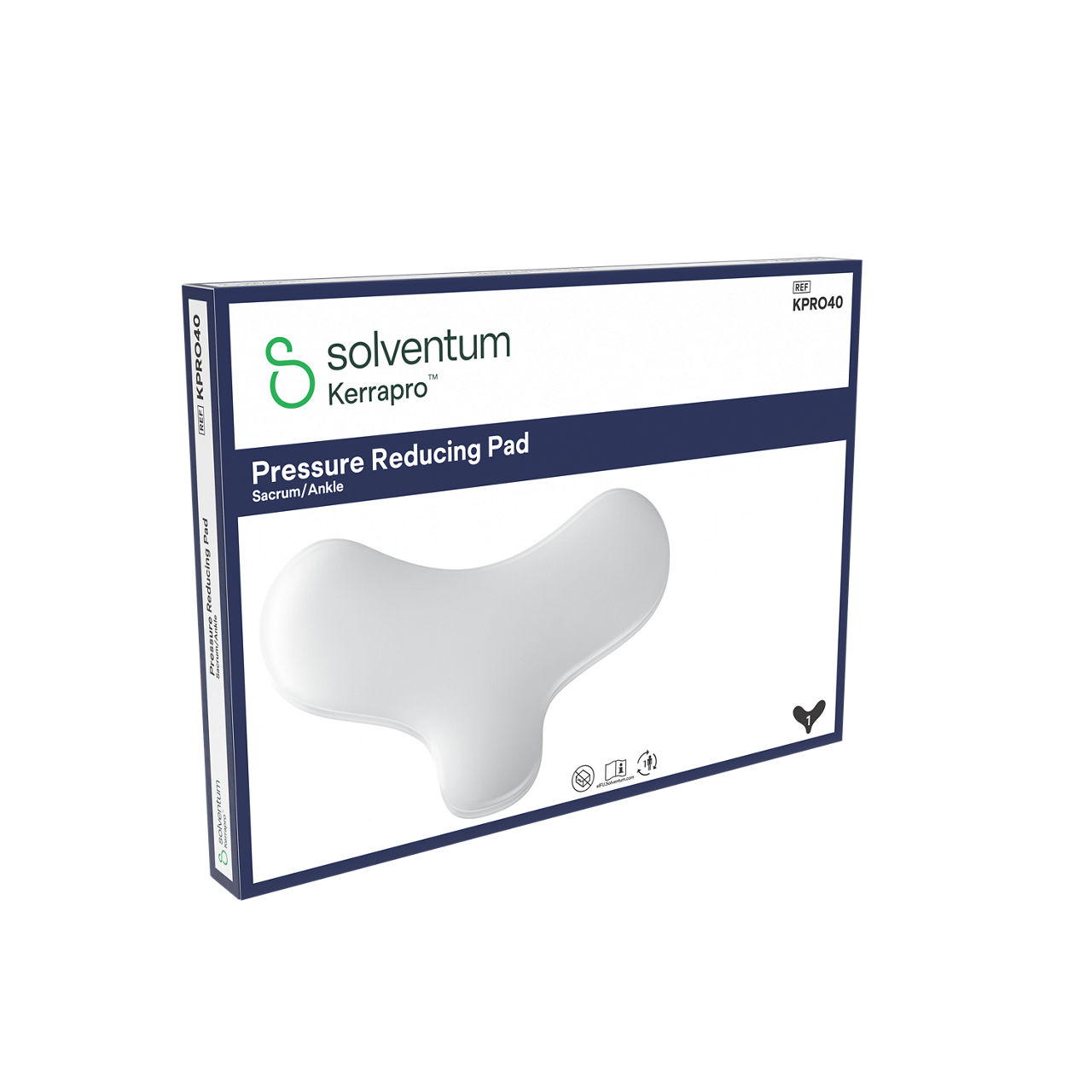 Solventum™ Kerrapro™ Pressure Reducing Pad, KPRO40, Sacrum/Ankle, 1/CAR, 40 CAR/CS, 40/CS - Front, Left, In Packaging (1L1)