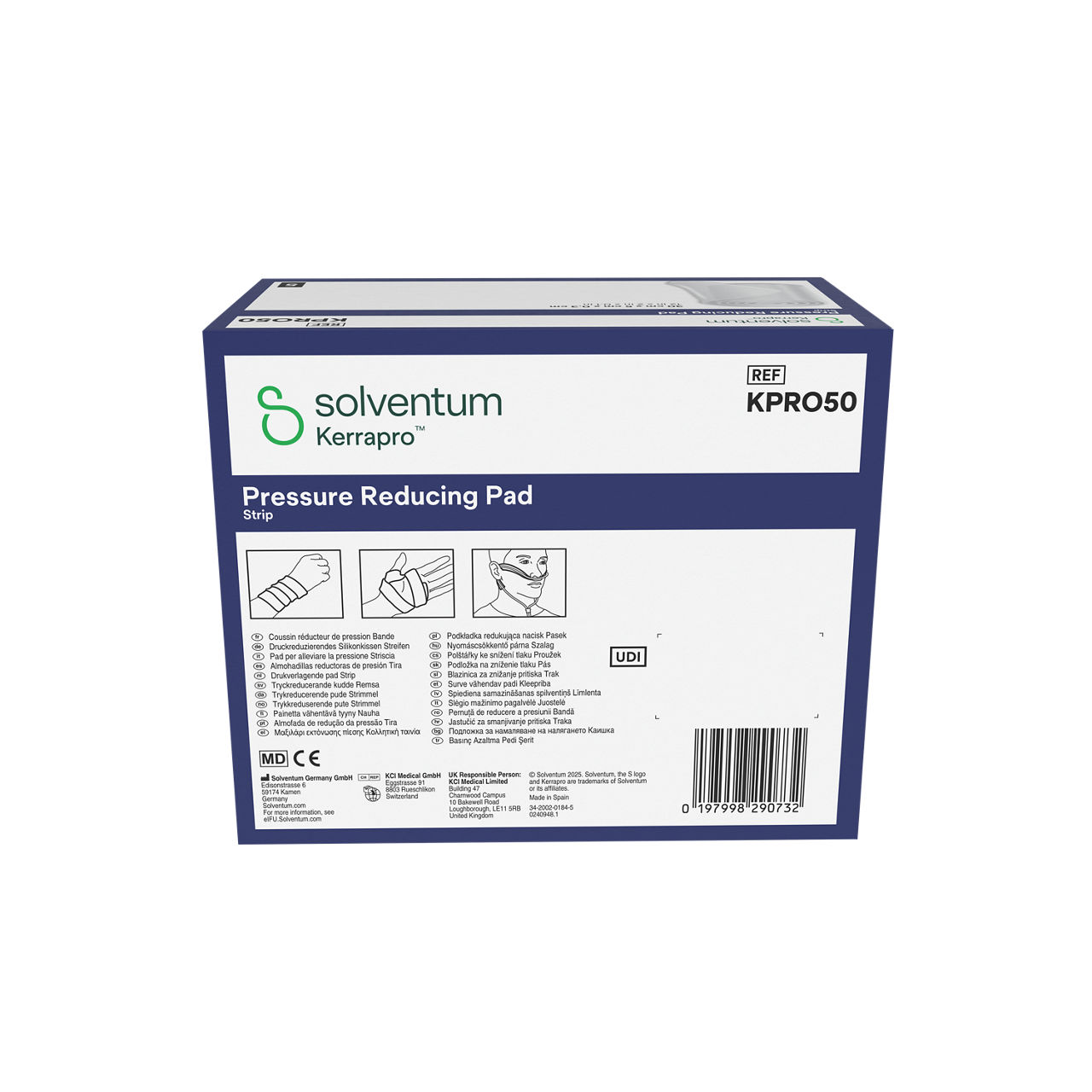 Solventum™ Kerrapro™ Pressure Reducing Pad, KPRO50, Strip, 12 in x 2 in x 0.1 in (30 cm x 5 cm x 0.3 cm), 5/CAR, 32 CAR/CS, 160/CS - Back, Center, In Packaging (7C1)