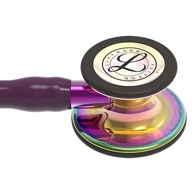 Stetoskop 3M™ Littmann® Cardiology IV™, głowica o wysokim połysku w kolorze tęczy, rurka śliwkowa, fioletowy trzpień i czarne stery, 6239, 6239-04 HIGH, 0.1x