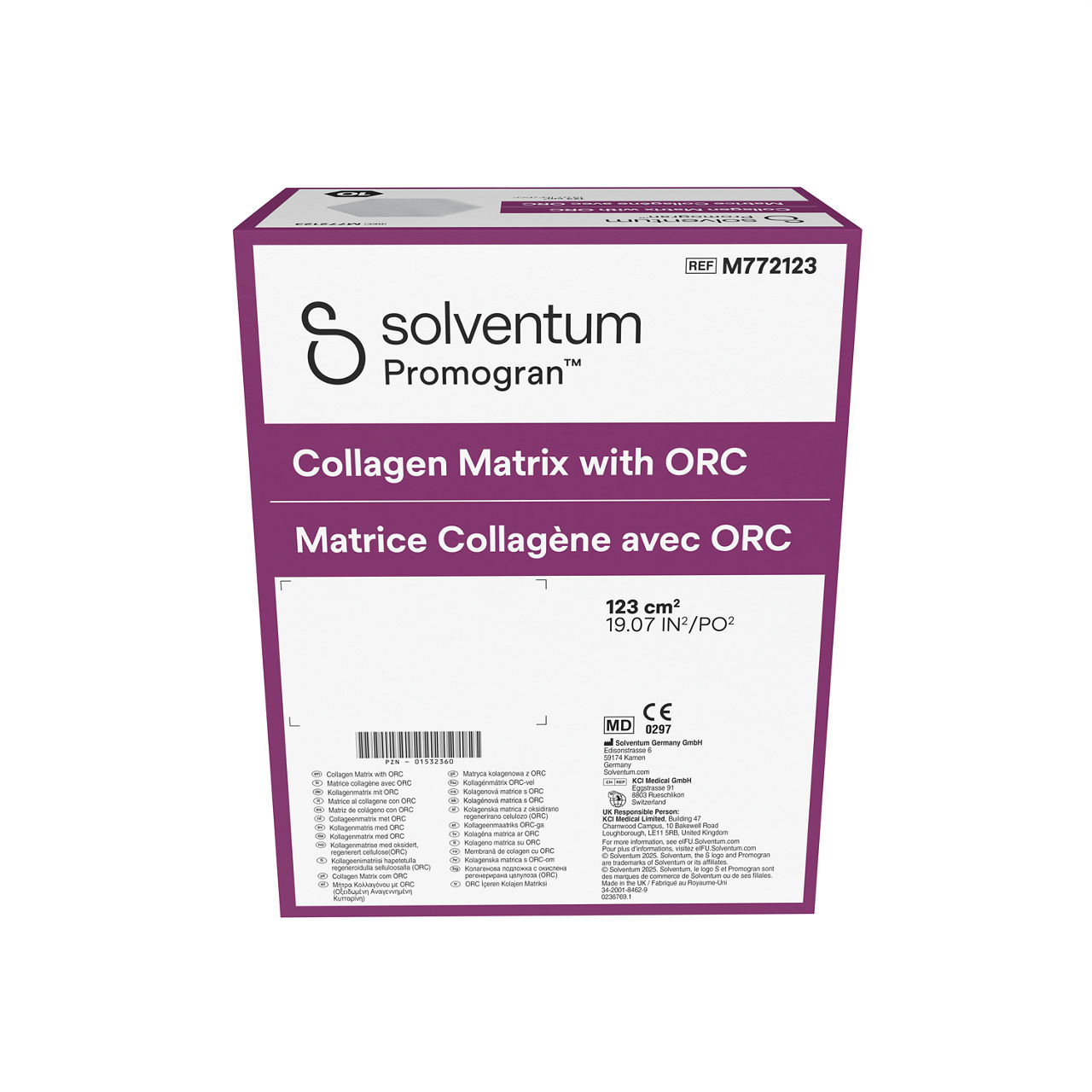 Solventum™ Promogran™ Collagen Matrix with ORC, M772123, Hexagon, 19.1in² (123 cm²), 10/CAR, 4 CAR/CS, 40/CS - Back, Center, In Packaging (7C1)