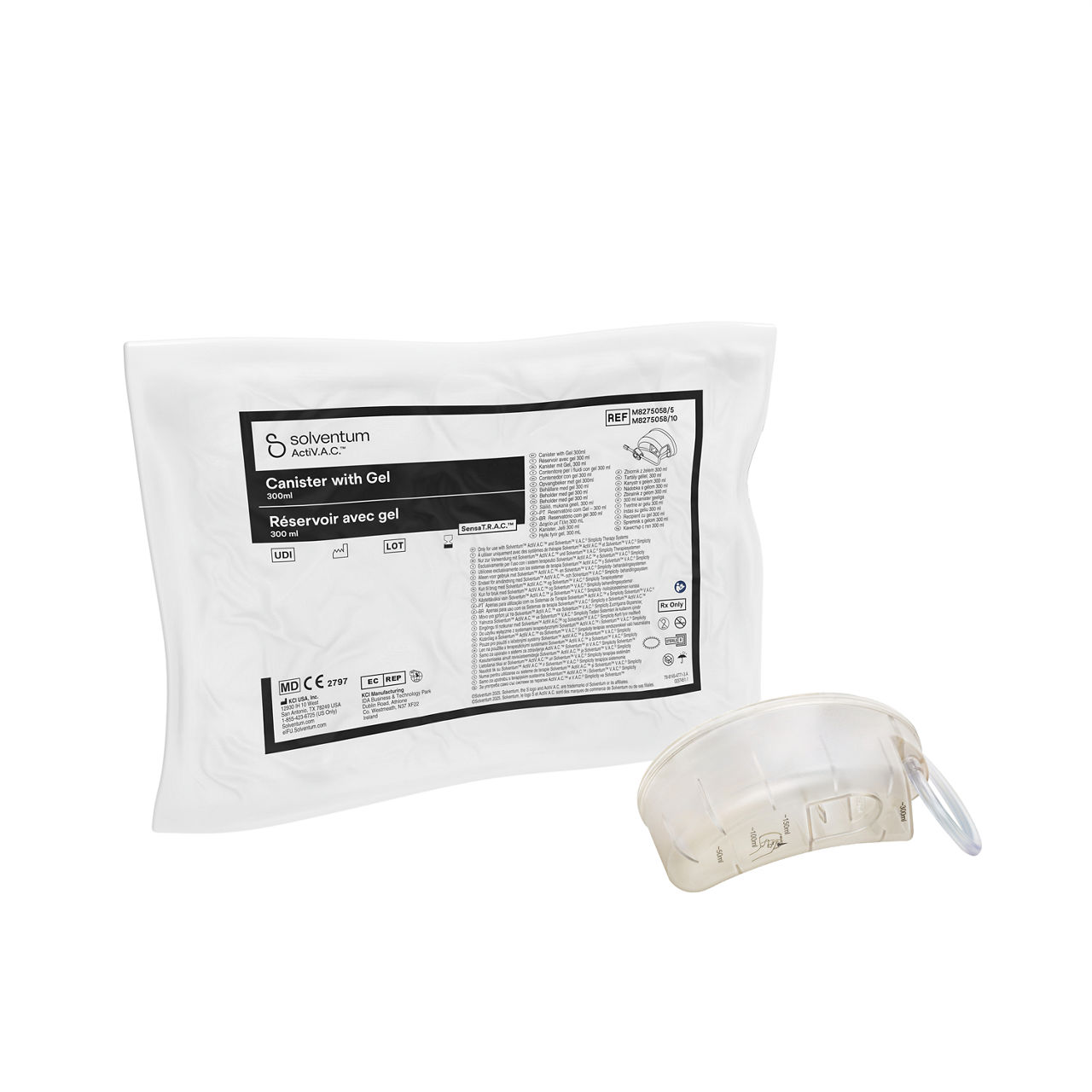 Solventum™ ActiV.A.C.™ SensaT.R.A.C.™ Contenitore per i fluidi con gel, M8275058/5, 300 ml, 5/CS