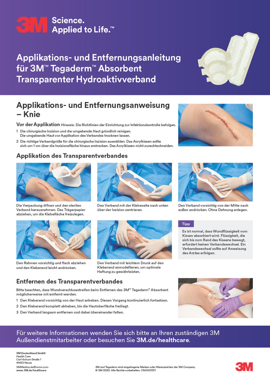 3M™ Tegaderm™ Absorbent Applikationsanleitung Knie DE-de
