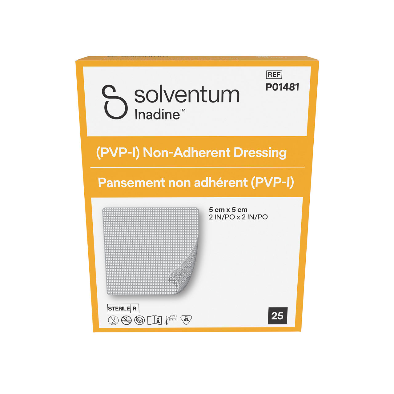 Solventum™ Inadine™ (PVP-I) Non-Adherent Dressing, P01481 - Front, Center, In Packaging (1C1)