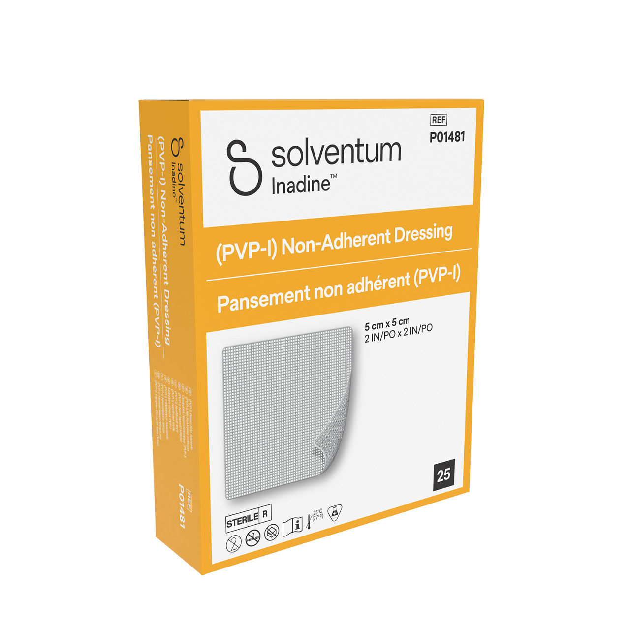 Solventum™ Inadine™ (PVP-I) Non-Adherent Dressing, P01481 - Front, Left, In Packaging (1L1)