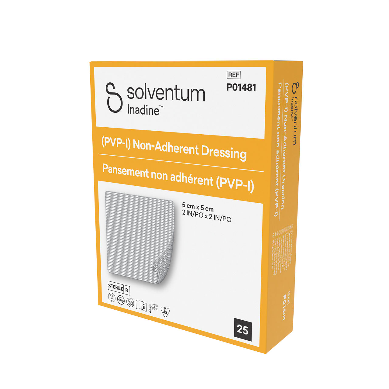 Solventum™ Inadine™ (PVP-I) Non-Adherent Dressing, P01481 - Front, Right, In Packaging (1R1)