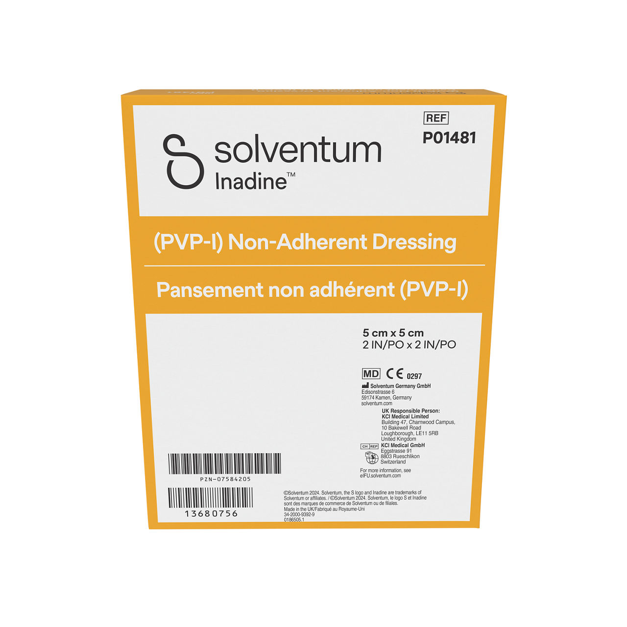 Solventum™ Inadine™ (PVP-I) Non-Adherent Dressing, P01481 - Back, Center, In Packaging (7C1)