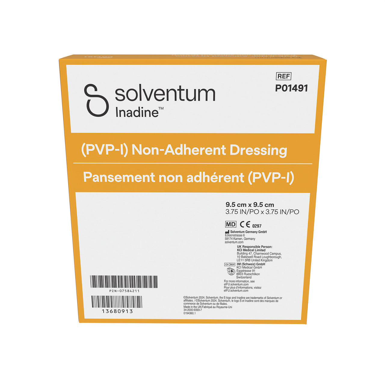 Solventum™ Inadine™ (PVP-I) Non-Adherent Dressing, P01491 - Back, Center, In Packaging (7C1)