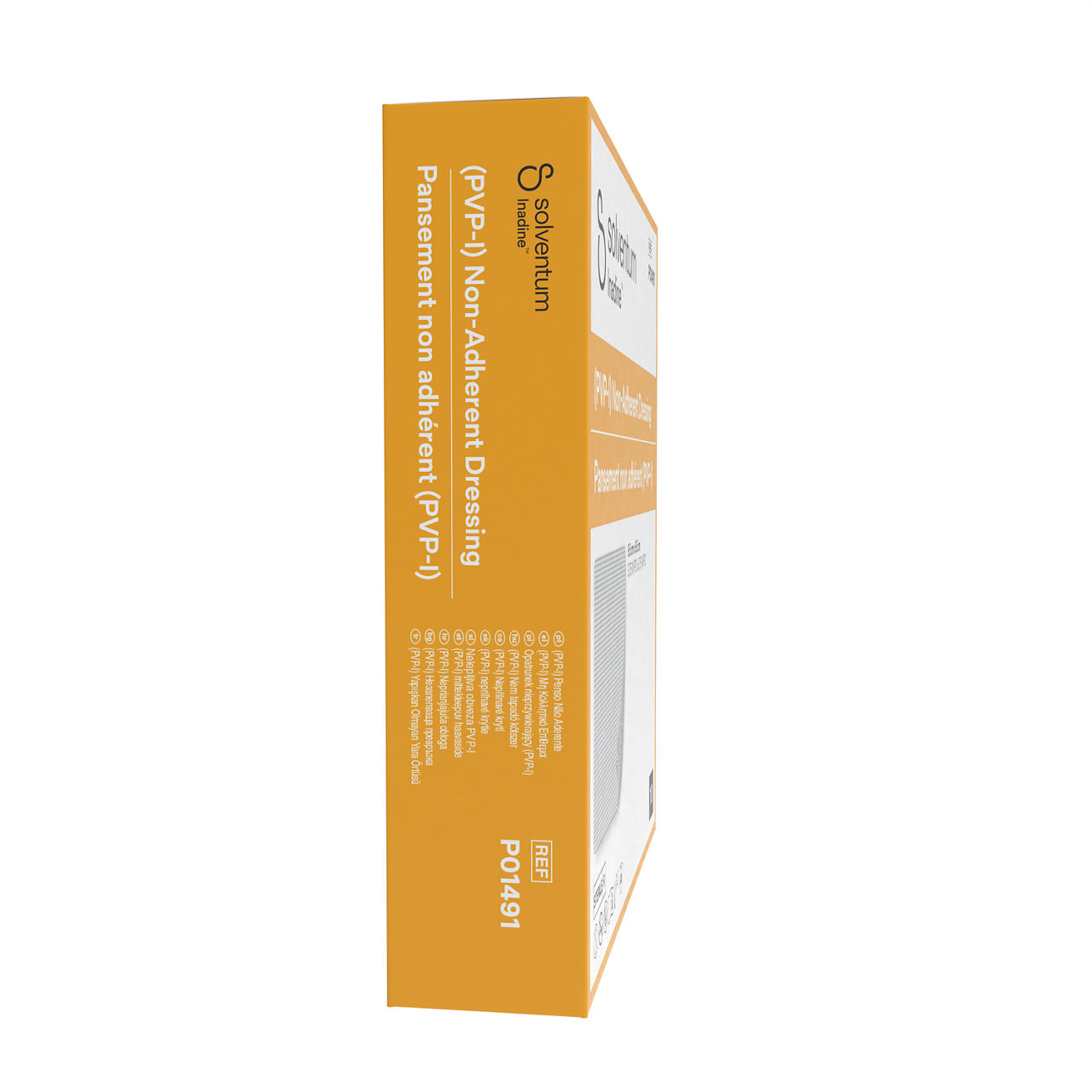 Solventum™ Inadine™ (PVP-I) Non-Adherent Dressing, P01491 - Right, Center, In Packaging (8C1)