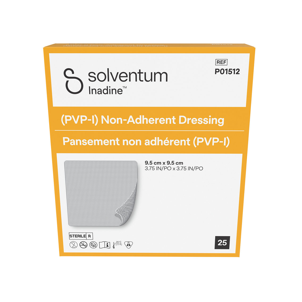 Solventum™ Inadine™ (PVP-I) Non-Adherent Dressing, P01512 -Front, Center, In Packaging (1C1)