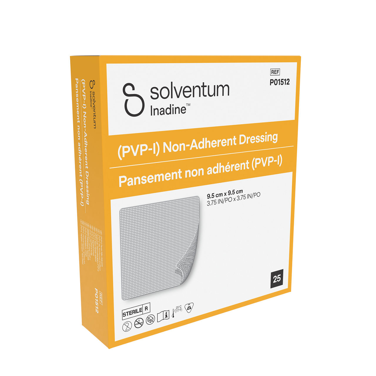 Solventum™ Inadine™ (PVP-I) Non-Adherent Dressing, P01512 -Front, Left, In Packaging (1L1)