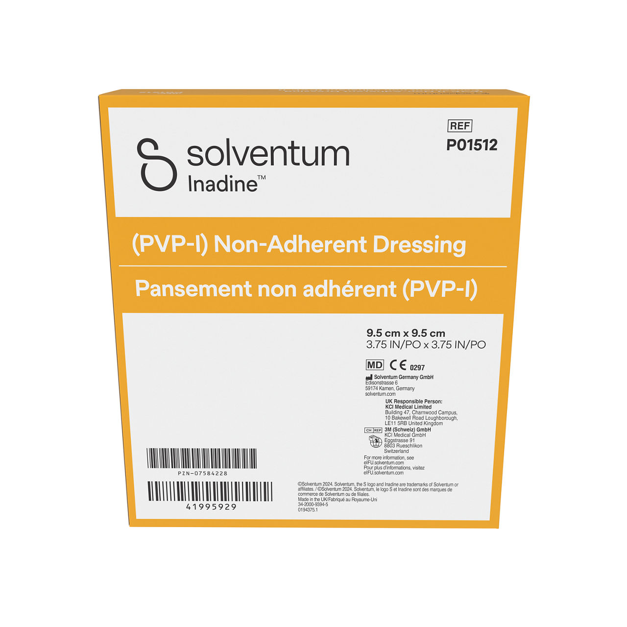 Solventum™ Inadine™ (PVP-I) Non-Adherent Dressing, P01512 -Back, Center, In Packaging (7C1)