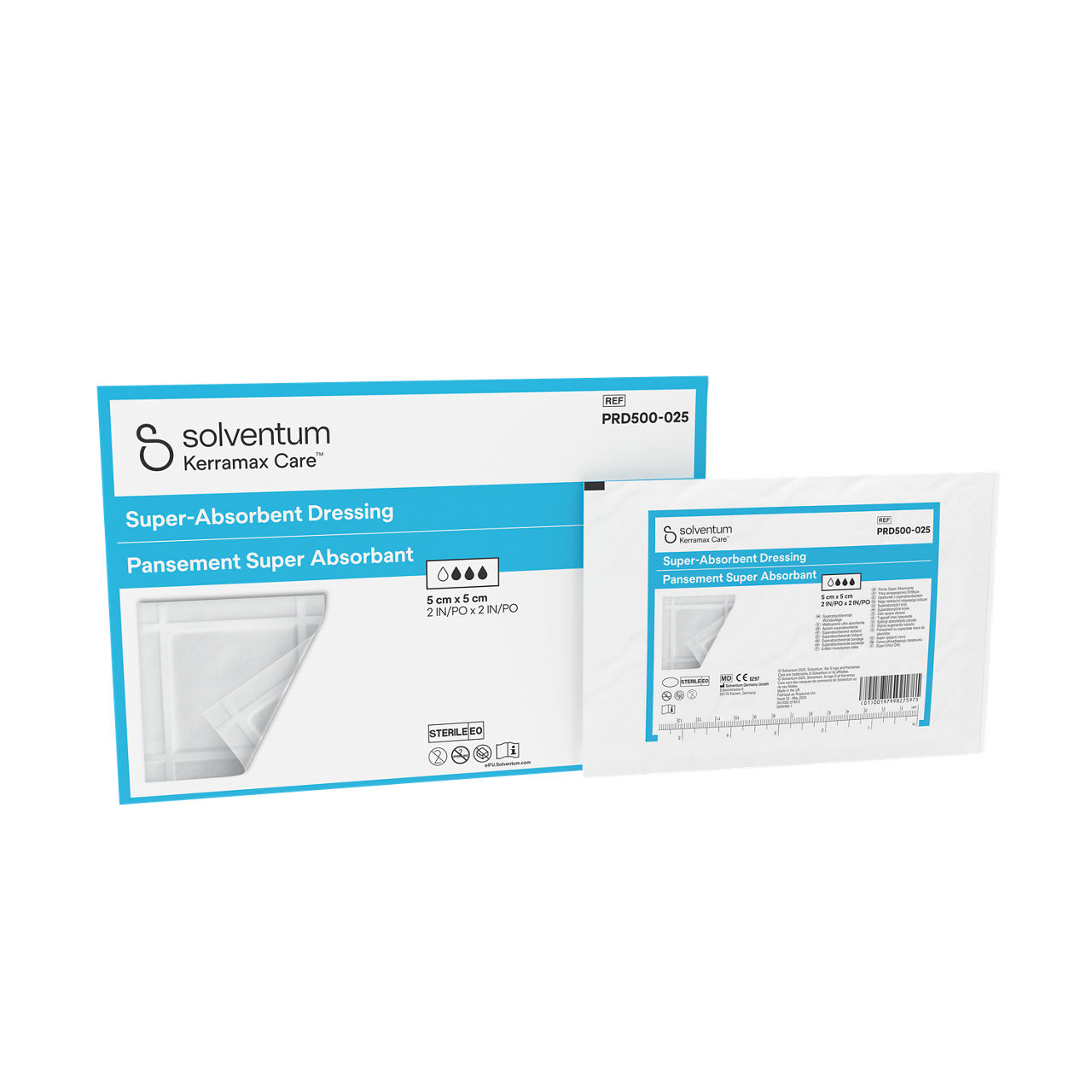 Solventum™ Kerramax Care™ Super-Absorbent Dressing, PRD500-025, 5 cm x 5 cm (2 IN/PO x 2 IN/PO), 10/CAR