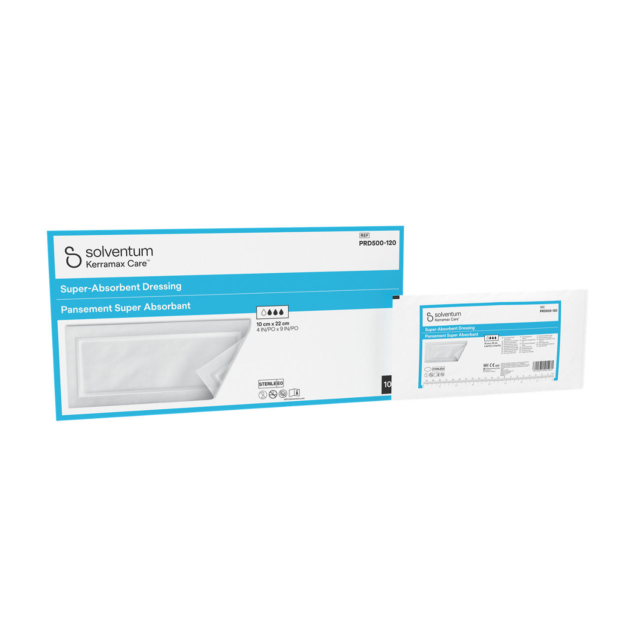 Solventum™ Kerramax Care™ Super-Absorbent Dressing, PRD500-120, 10 cm x 22 cm (4 IN/PO x 9 IN/PO), 10/CAR
