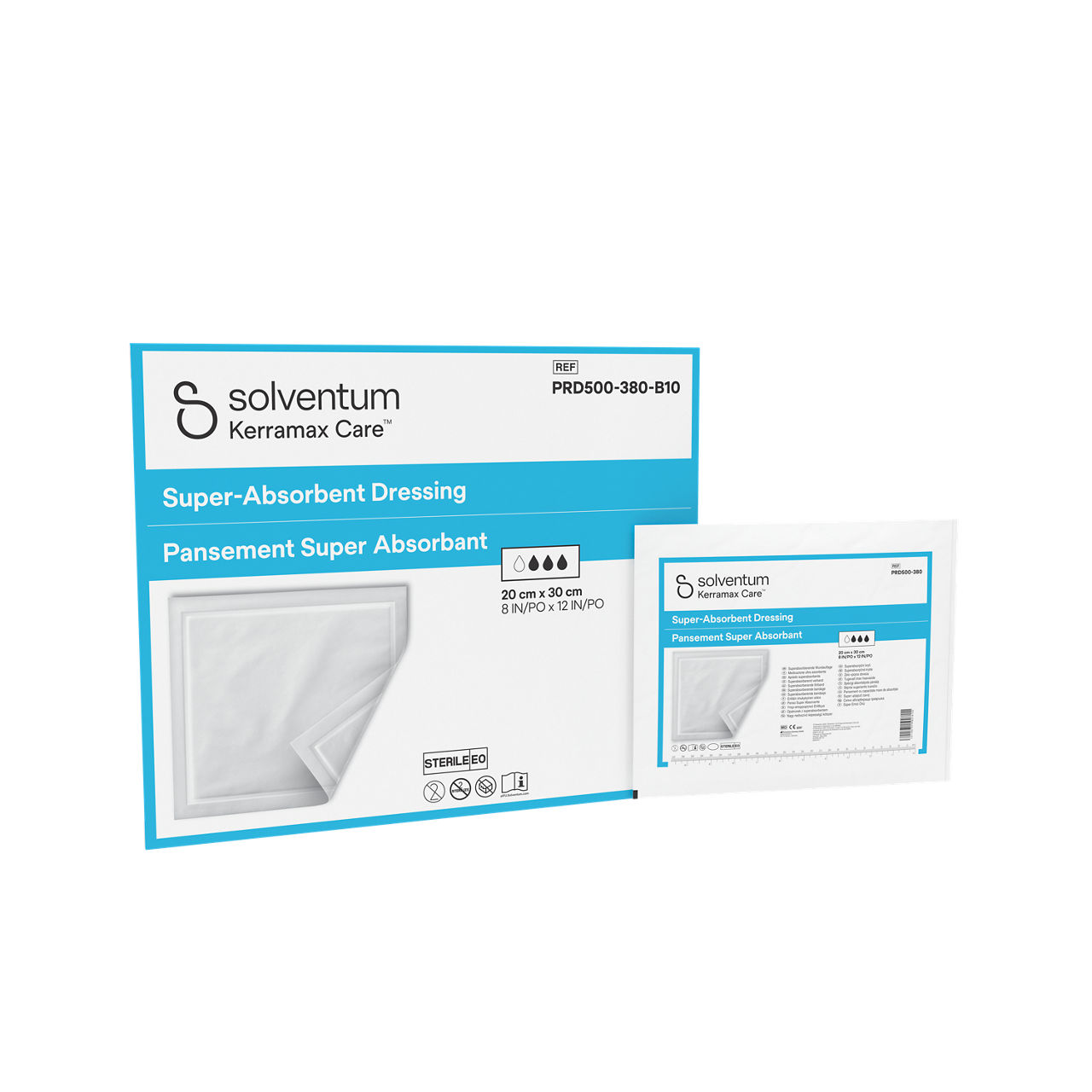 Solventum™ Kerramax Care™ Super-Absorbent Dressing, PRD500-380-B10, 20 cm x 30 cm (8 IN/PO x 12 IN/PO), 10/CAR