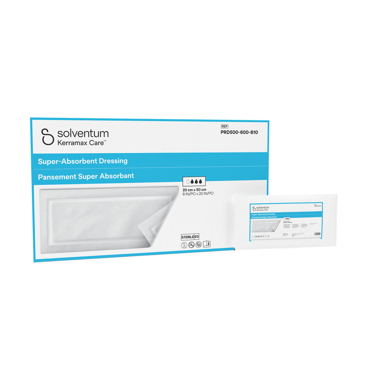Solventum™ Kerramax Care™ Super-Absorbent Dressing, PRD500-600-B10, 20 cm x 50 cm (8 IN/PO x 20 IN/PO), 10/CAR