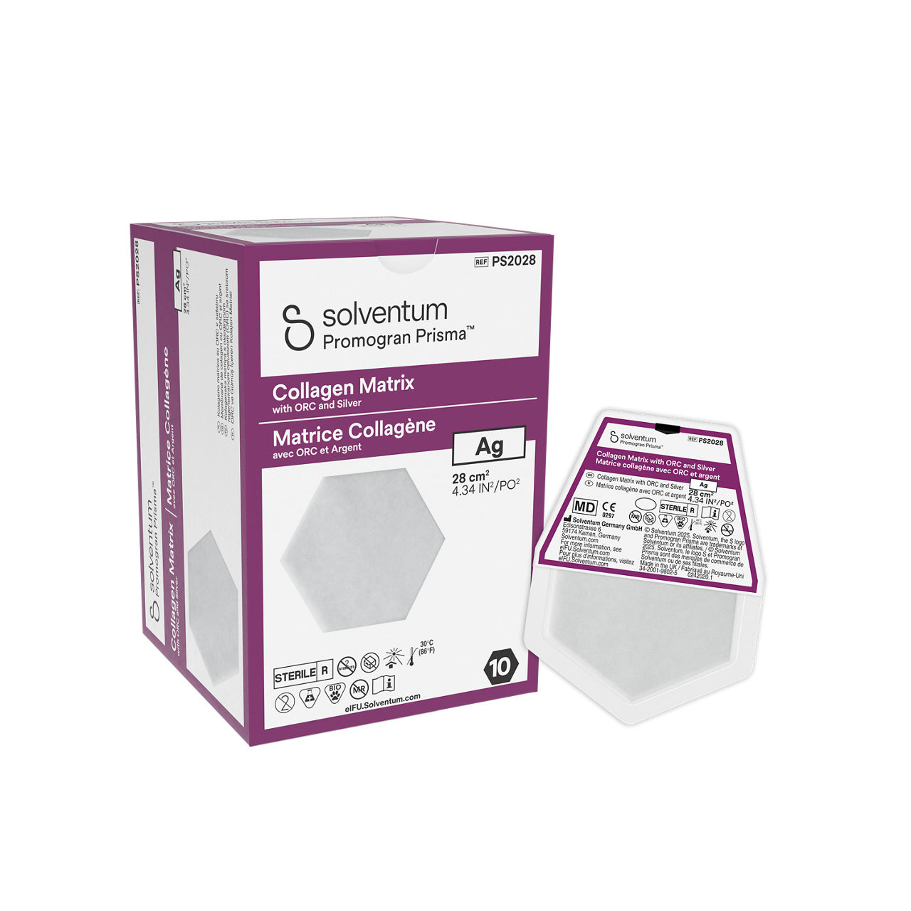 Solventum™ Promogran Prisma™ Ag Collagen matrix with ORC and silver, PS2028, 28 cm² (4.34 in²), 10/CAR