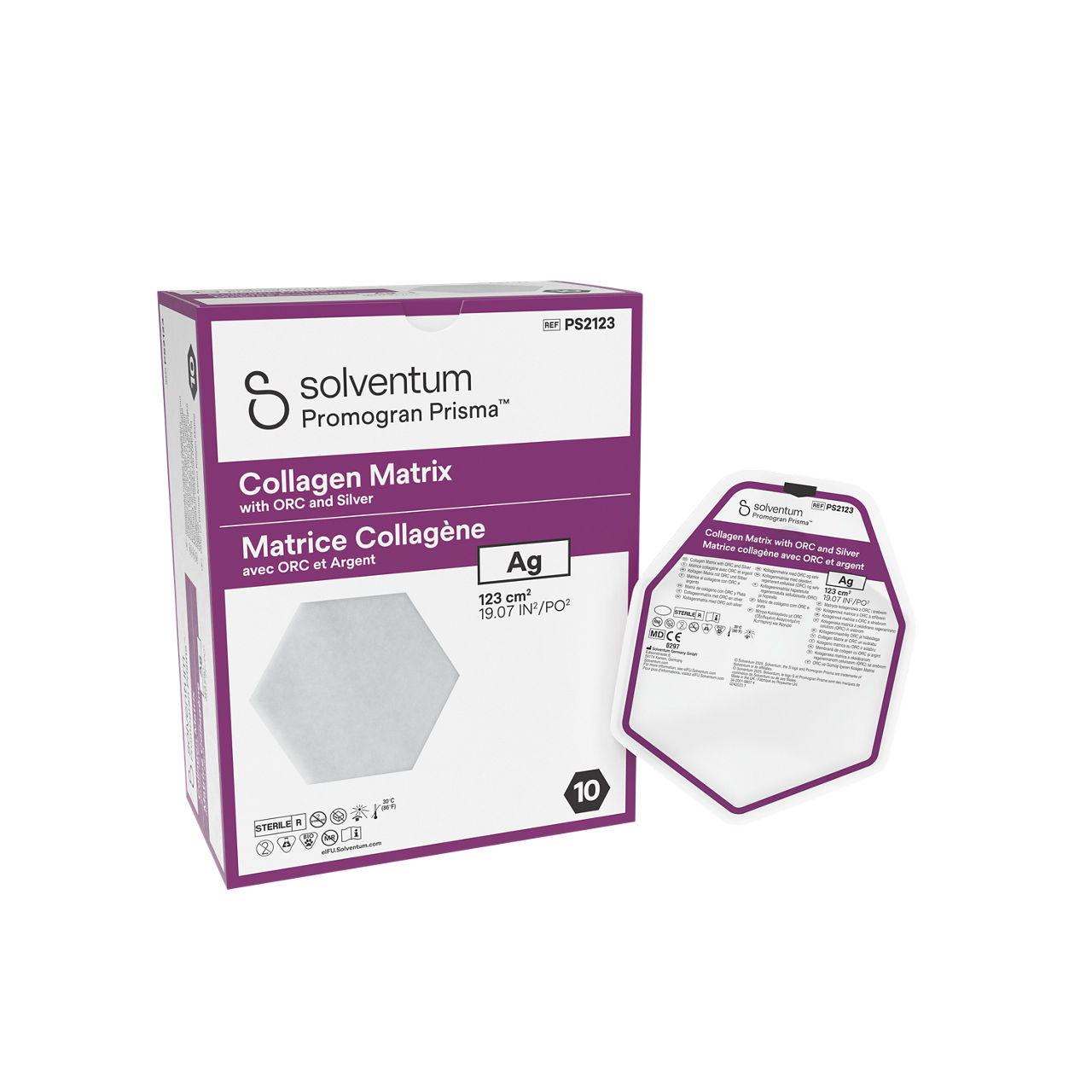 Solventum™ Promogran Prisma™ Ag Collagen matrix with ORC and silver, PS2123, 123 cm² (19.07 in²), 10/CAR