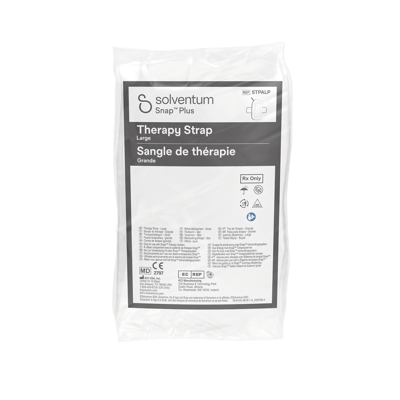 Solventum™ Snap™ Plus Therapy Strap, STPALPV004, Large, Athlone, IH1078249, BSI MDR, SLV RB - Front, Center, In Packaging (1C1)
